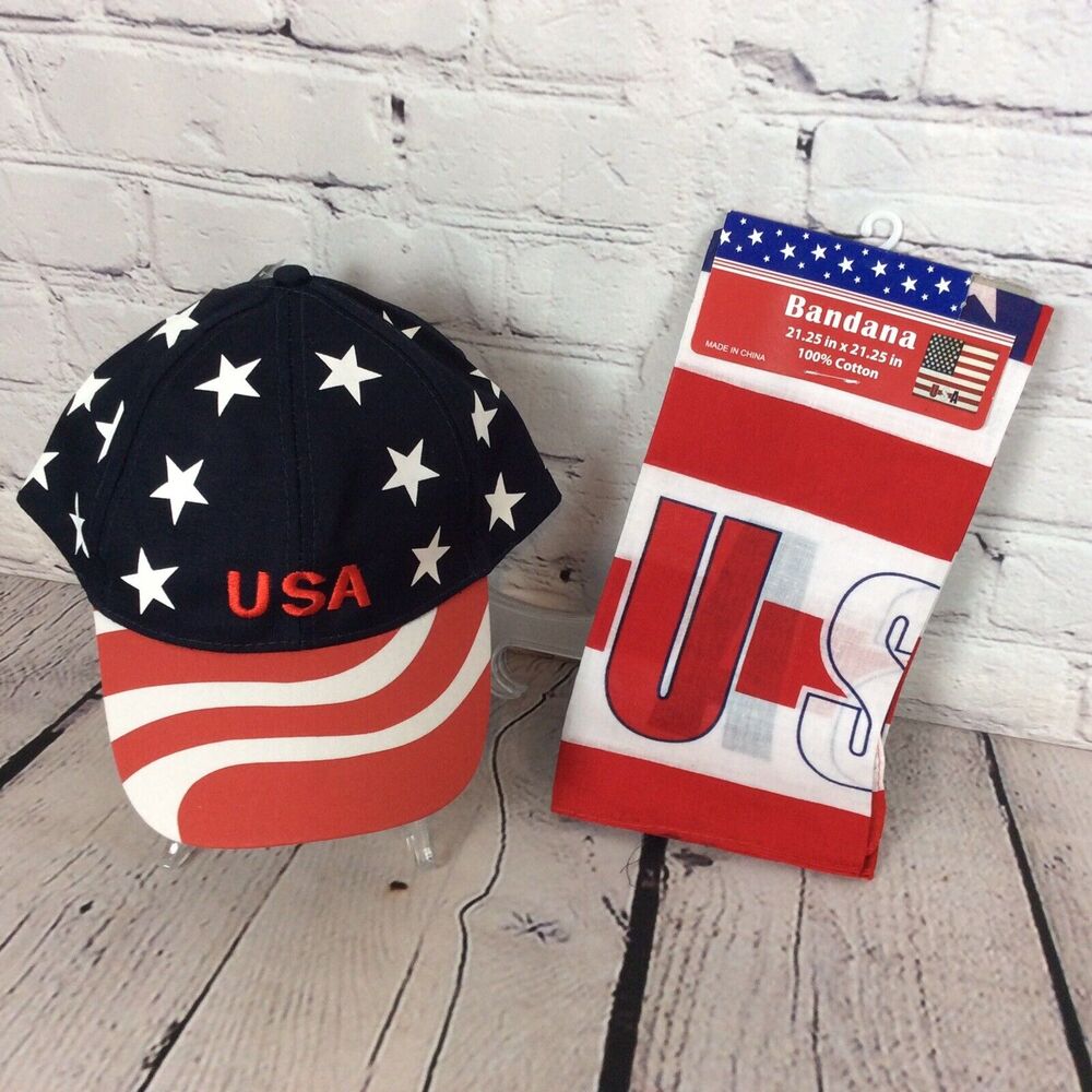 Patriotic Adjustable Cap & USA Flag Bandana 4th Of July Festival America Unity